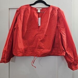 Women’s Lightweight Red Drawstring Popover Blouse